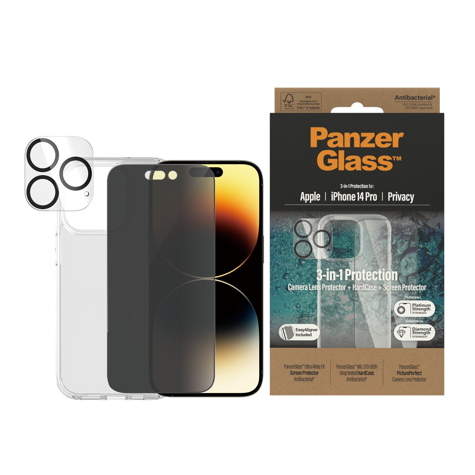 PanzerGlass® Privacy 3-in-1 Pack iPhone 14 Pro